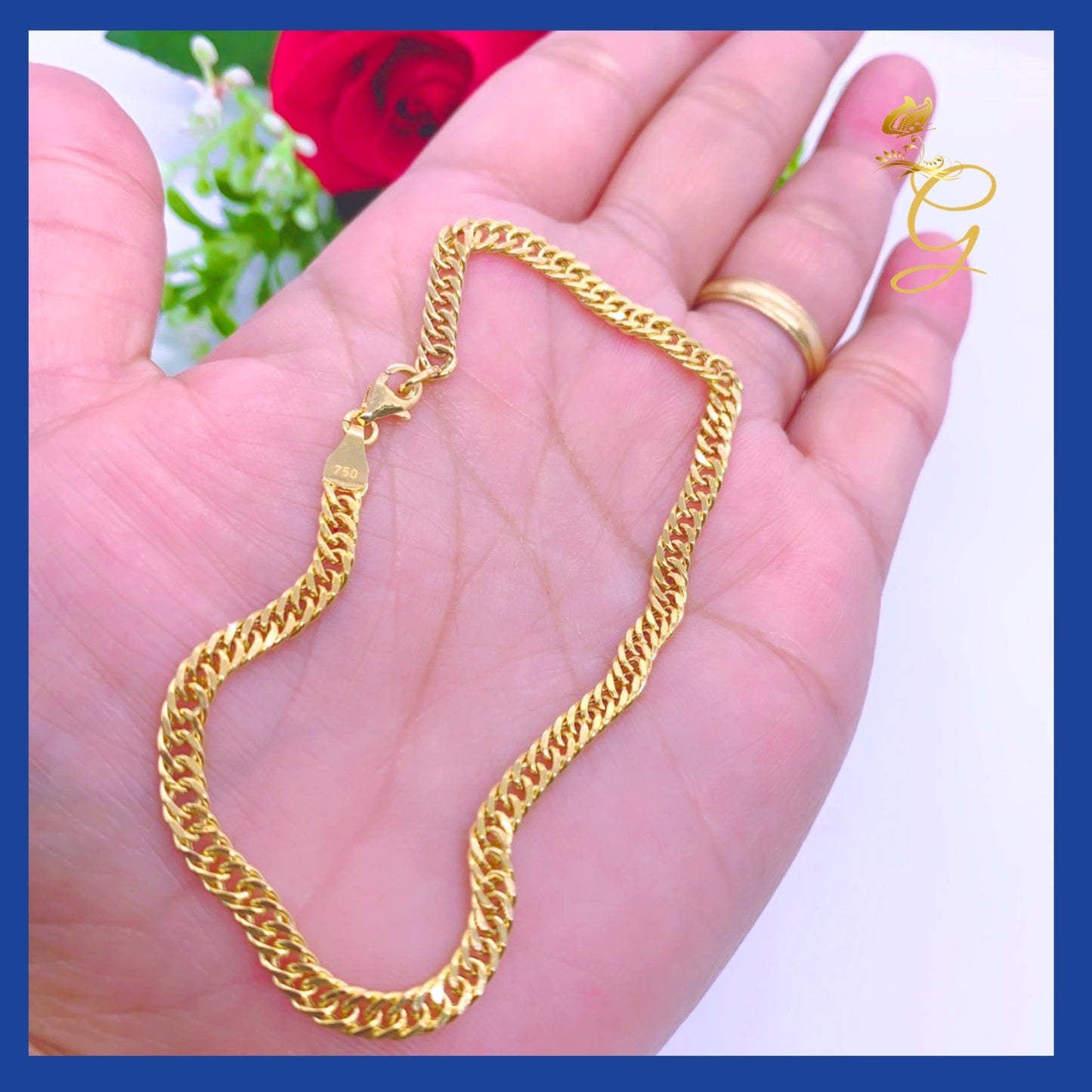 18K Real Gold Curb Link Bracelet 8.5”